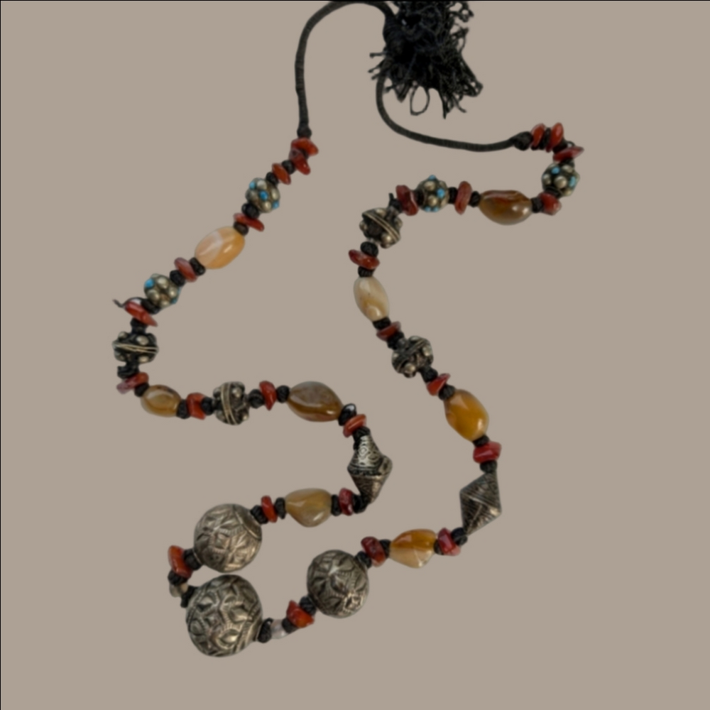 Necklace Handmade Bohemian Stone Ethics Style Beaded Natural Stone Silver Bead